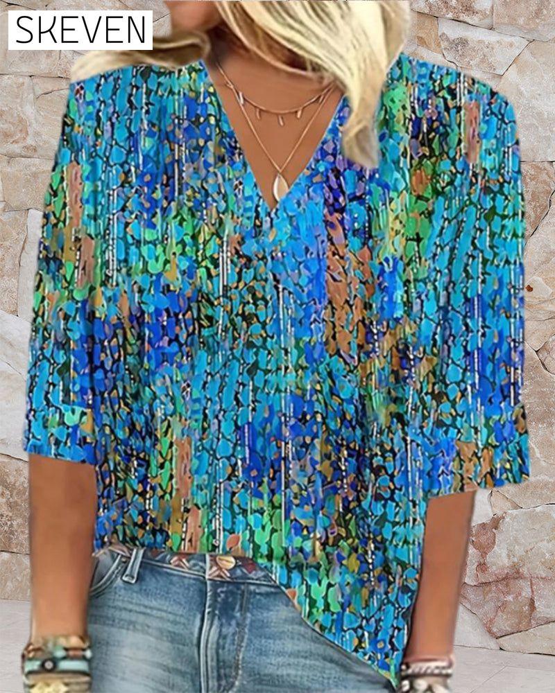 V-neck printed casual blouse blouses & shirts summer