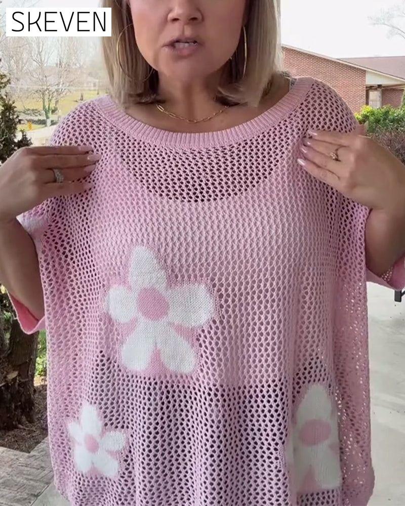 Round Neck Large Flower Hollow Sweater