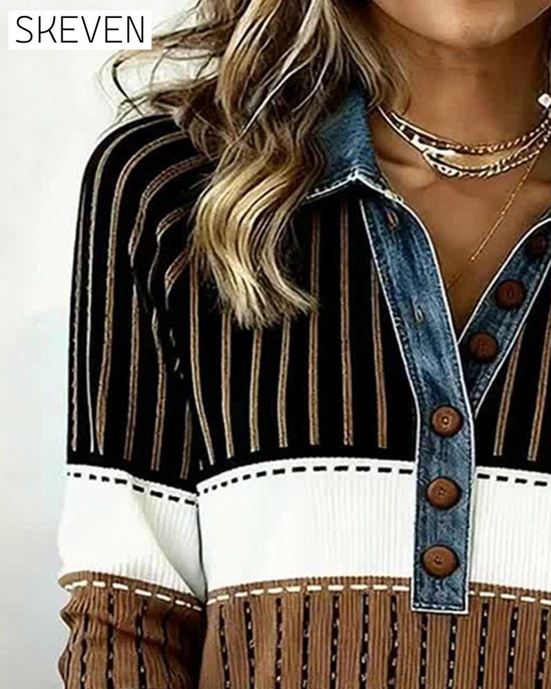 Sweatshirt mit Knopfleiste und Farbblock-Design, vielseitig einsetzbar