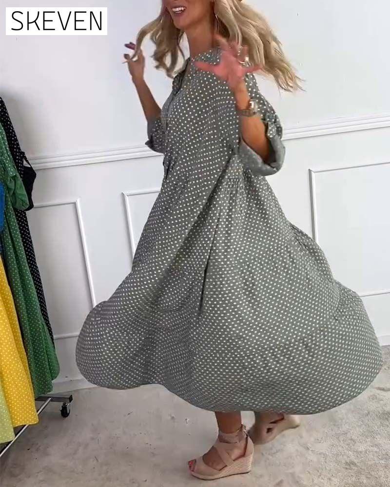 Robe droite à pois à manches courtes
