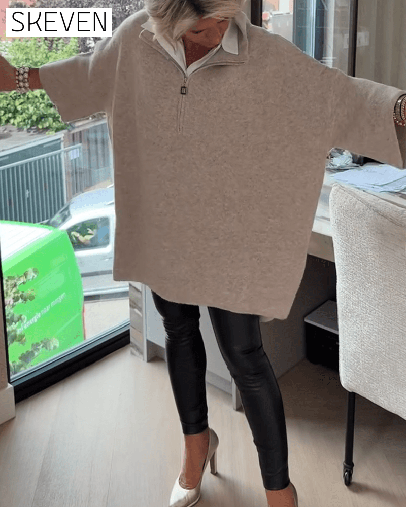 Stand Collar Half-Zip Loose Pullover