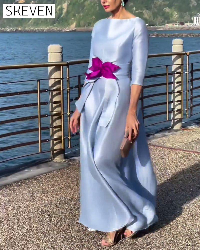 Elegant solid color three-quarter sleeve bow dress 202466 party dresses spring summer