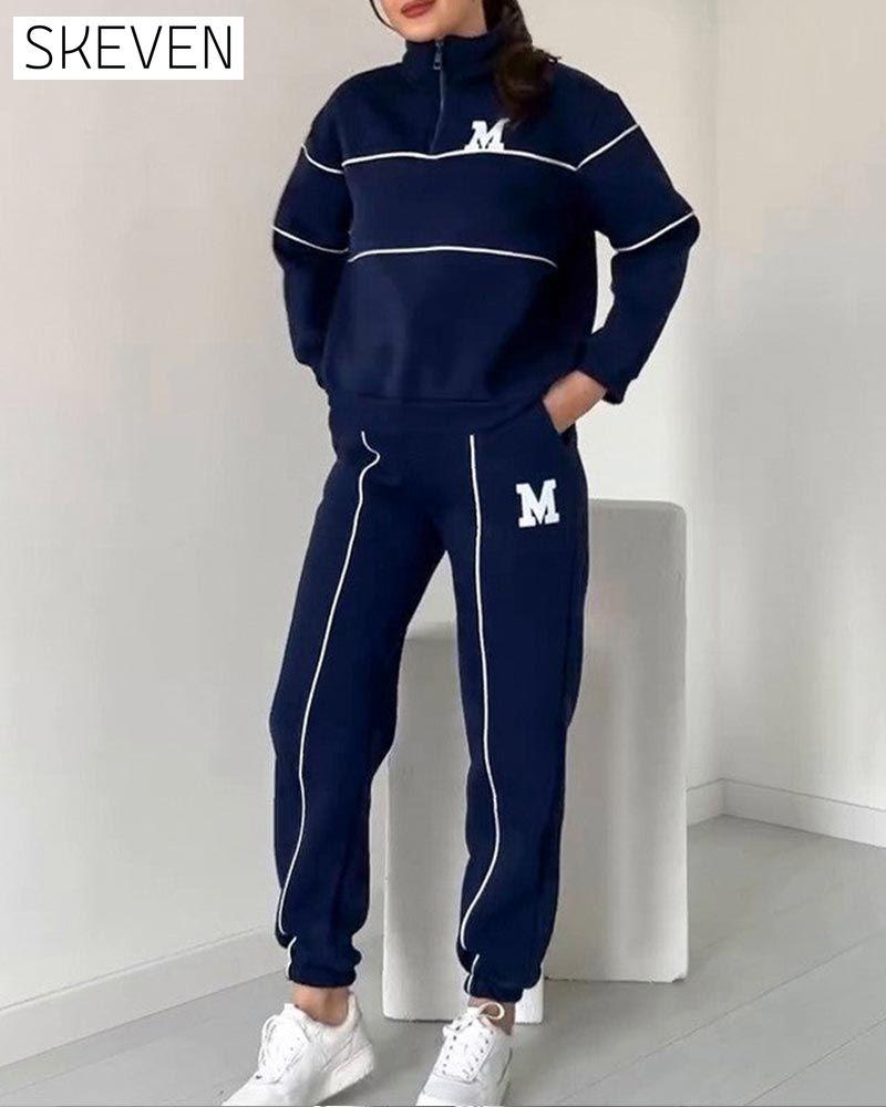 Women's Casual Letter M Long Sleeve Two Piece Set