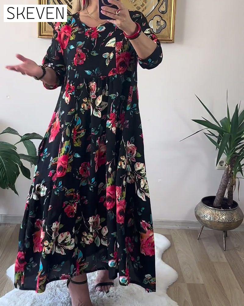 Loose Oversized Round Neck Printed Dress