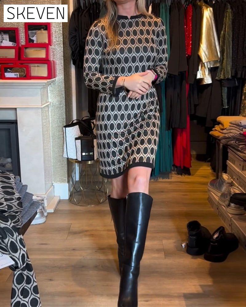 Polka dot print knee length dress