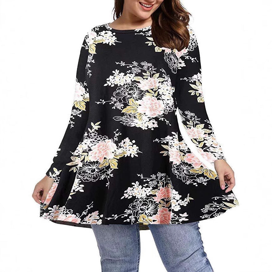 Long-sleeve Belted Top Plus-size Relaxed Fit