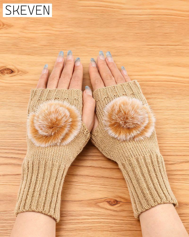 Warm Half-Fingerless Knitted Ball Gloves