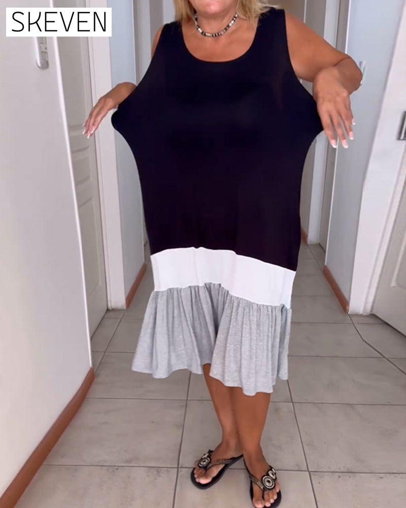 Ärmelloses Kleid mit Farbblock-Design und Rundhalsausschnitt