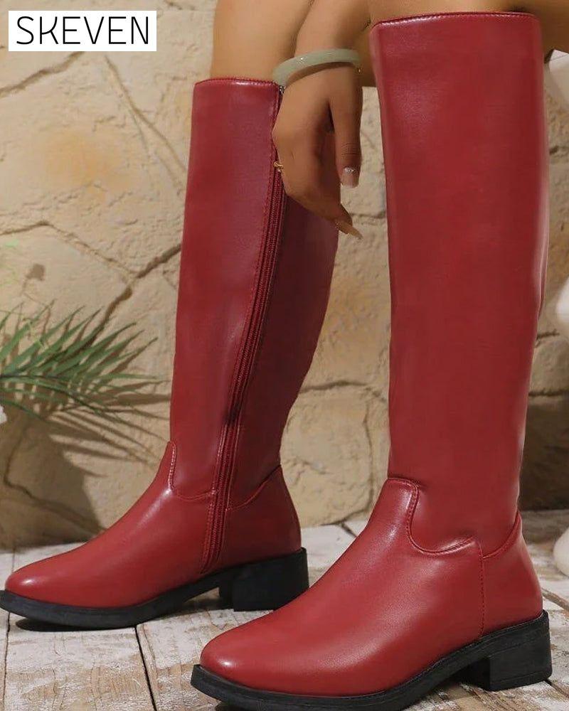 Bottes mi-mollet à fermeture éclair latérale pour femmes