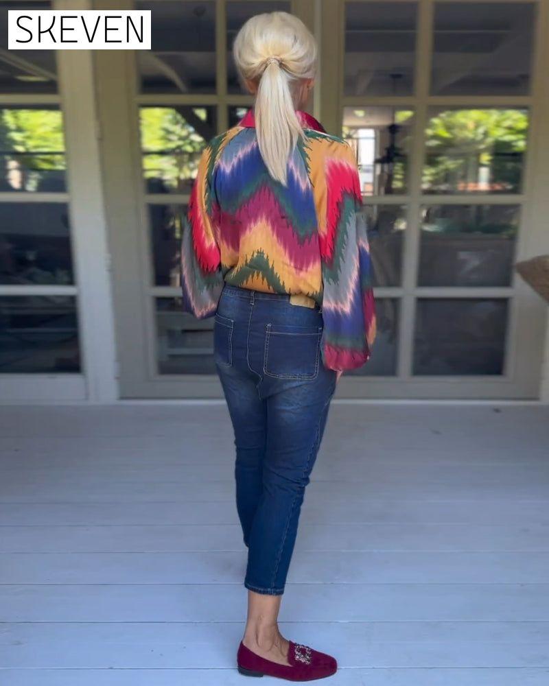 Mehrfarbiges Langarmshirt mit Reverskragen