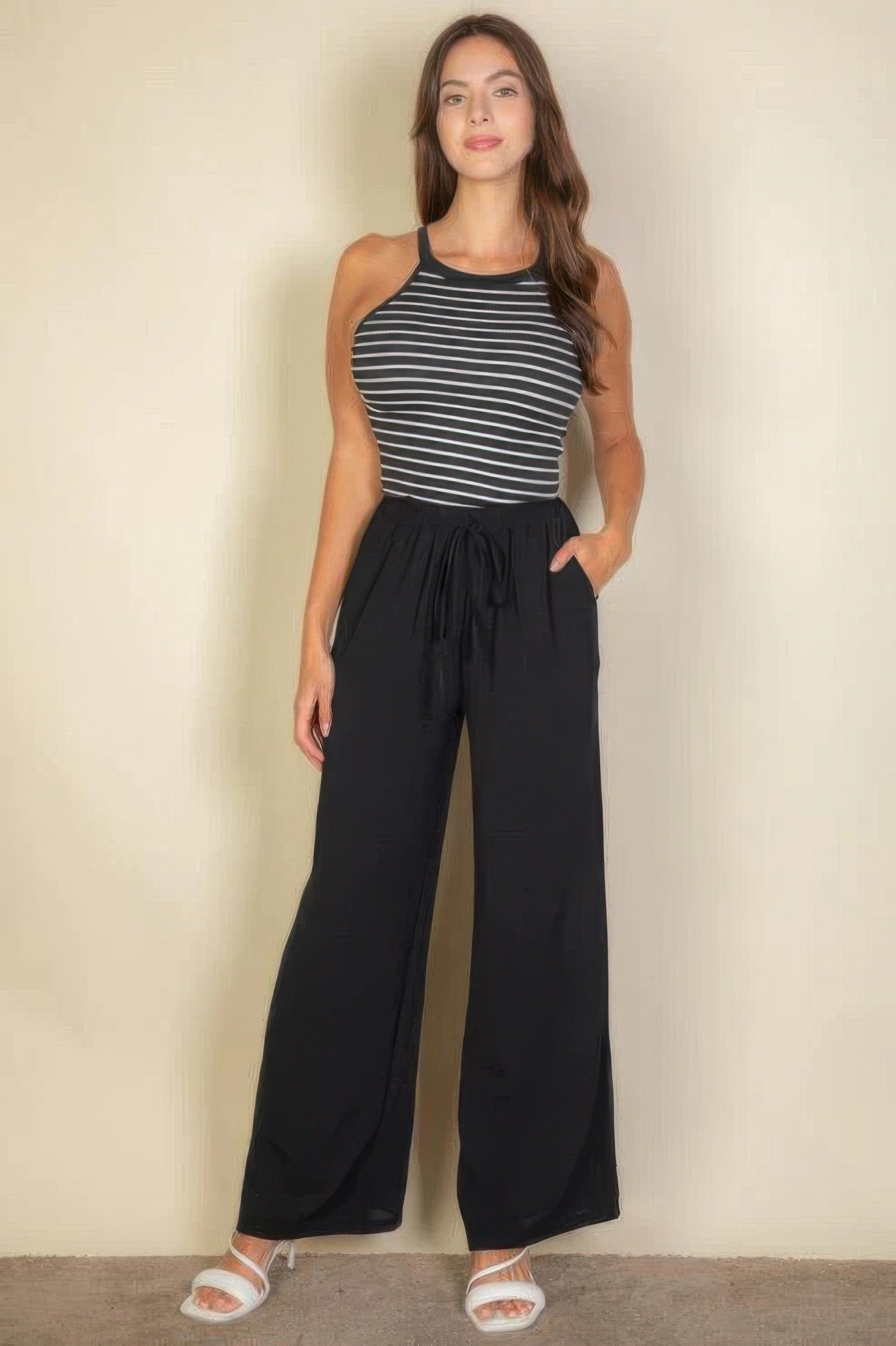 VacationGrabs Women's Drawstring Waist Wide Leg Pants