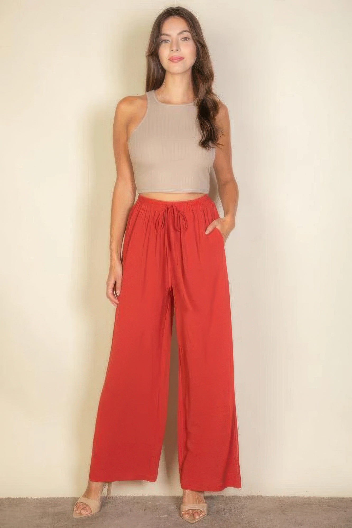 VacationGrabs Women's Drawstring Waist Wide Leg Pants