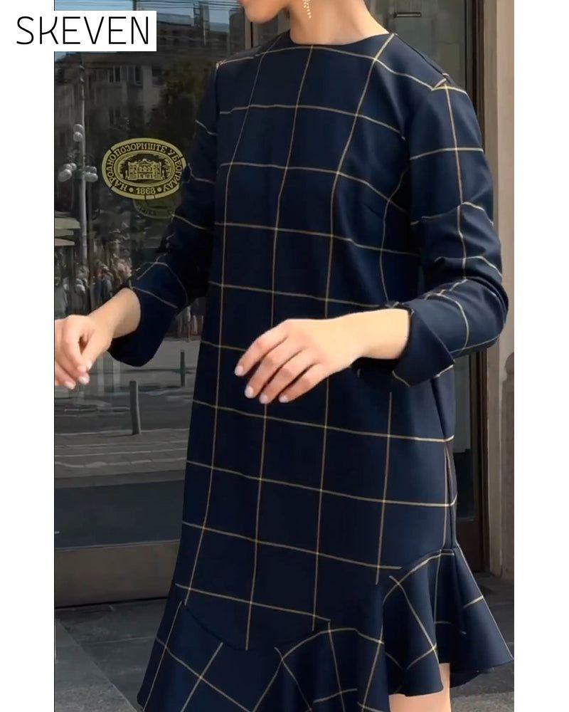 Vintage-Kleid mit Rundhalsausschnitt und Karomuster