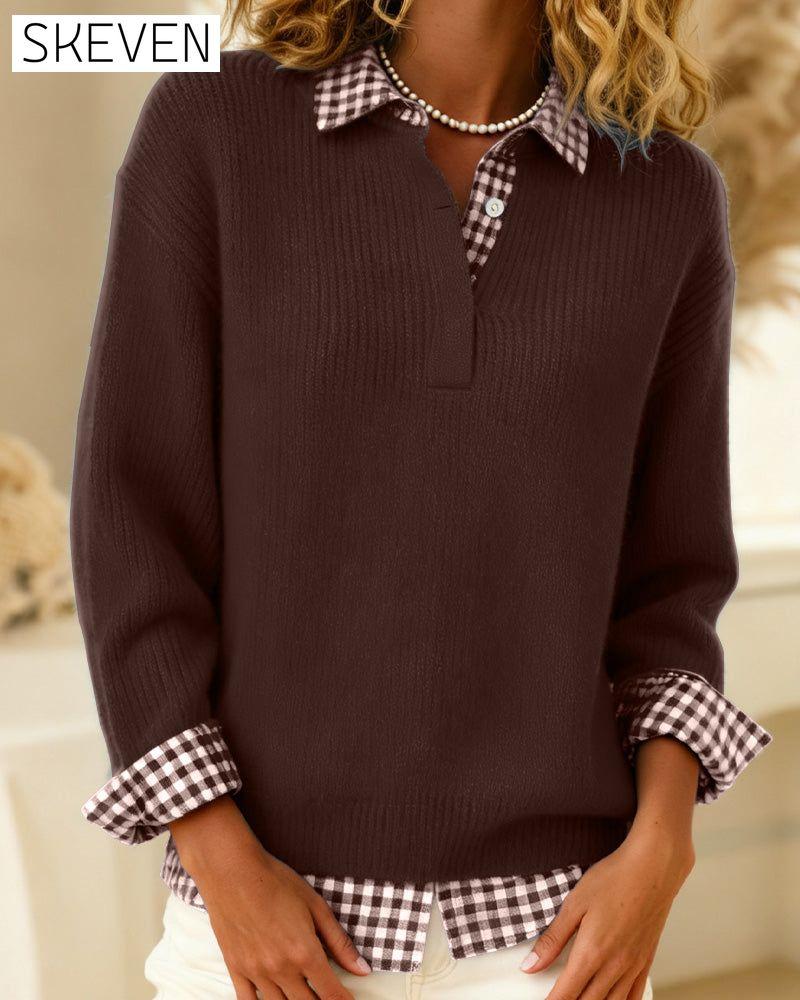 Solid Color Plaid Patchwork Jumper