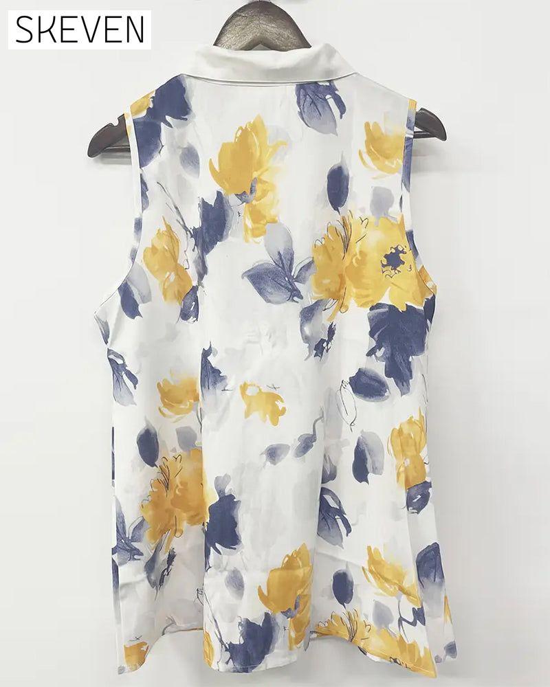Ärmelloses Tanktop mit Reverskragen, Print und Cut-Out-Ausschnitt
