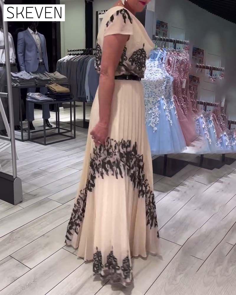 Vintage print pleated elegant dress