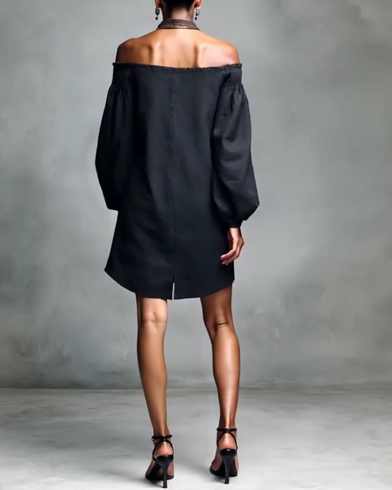 One Shoulder Lantern Sleeve Short Dress