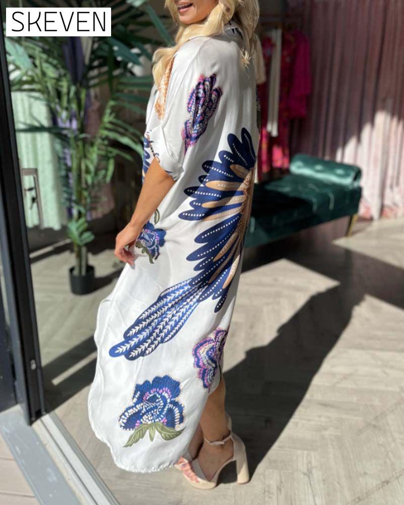 V-neck printed loose dress casual dresses summer