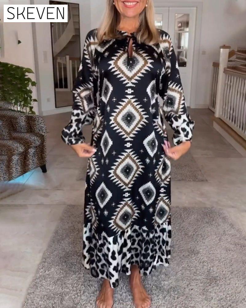Long Sleeve Geometric Print Dress