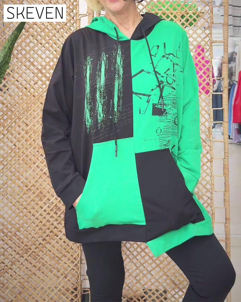 Lässiges Sweatshirt mit Kapuze und Farbblockdruck