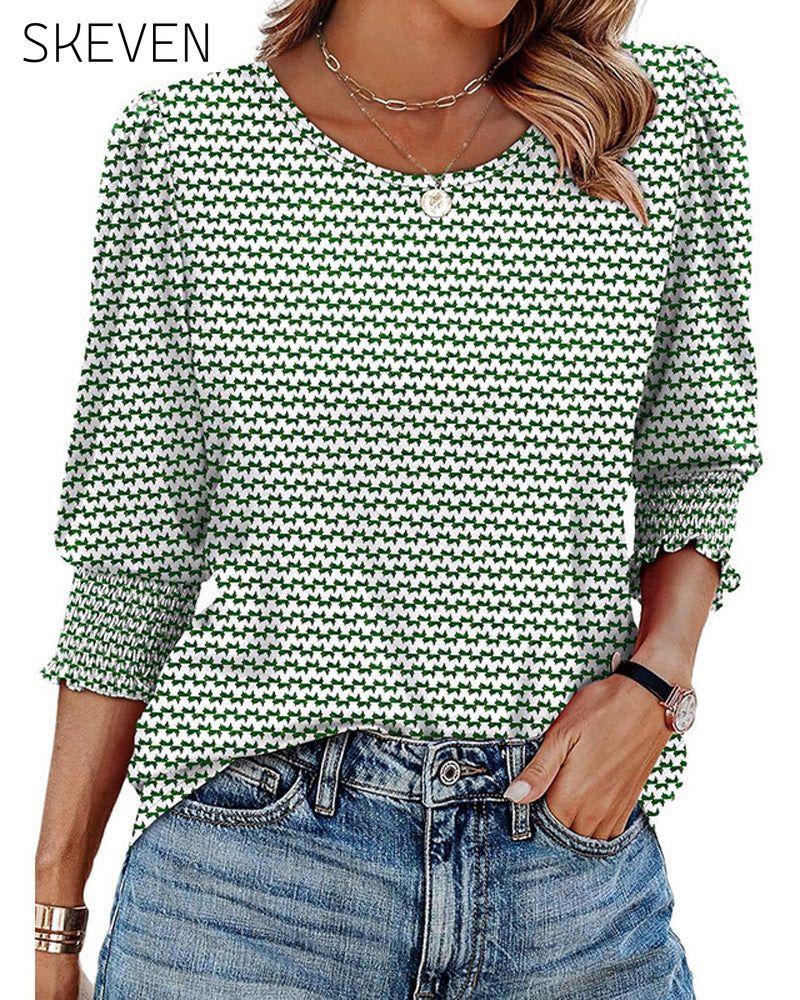 Puff Sleeve Printed Blouse