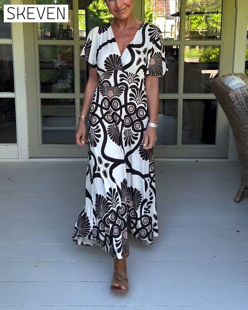 Short sleeve vintage print dress