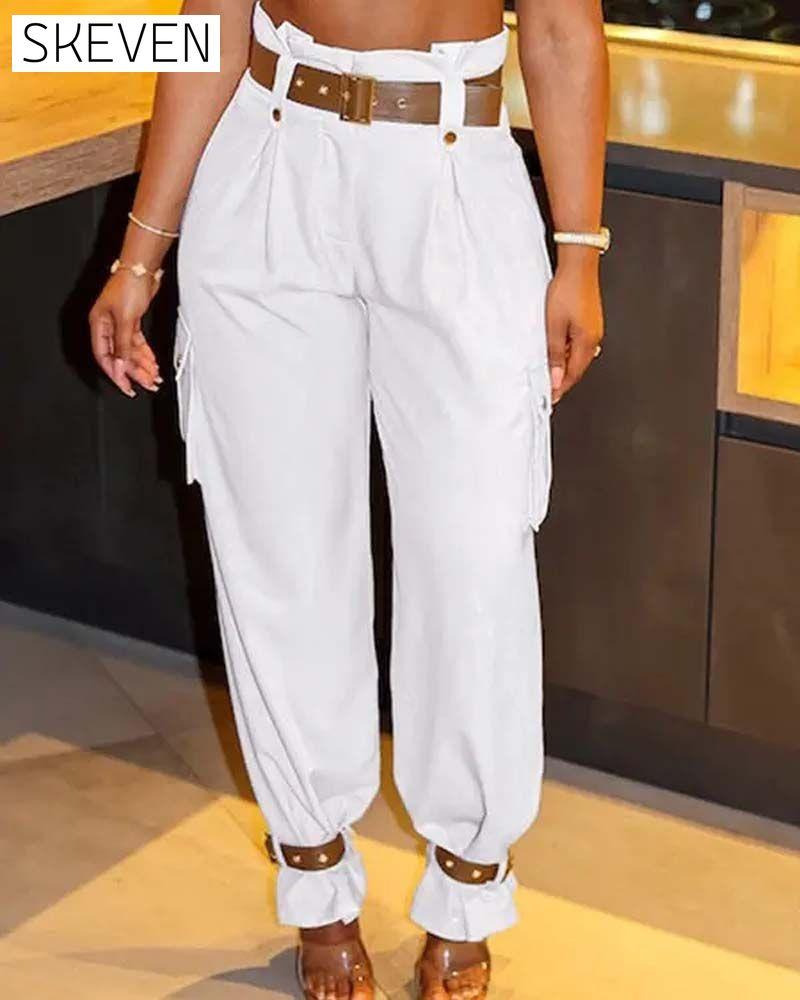 Solid color pocket casual cargo pants pants spring summer
