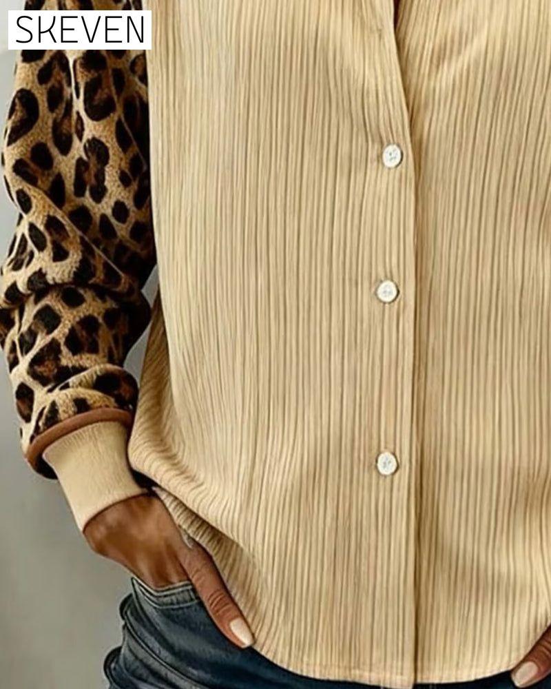 Chemise à revers à manches longues imprimée léopard