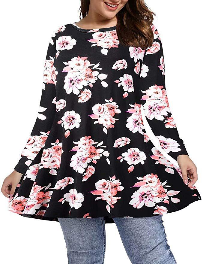 Long-sleeve Belted Top Plus-size Relaxed Fit