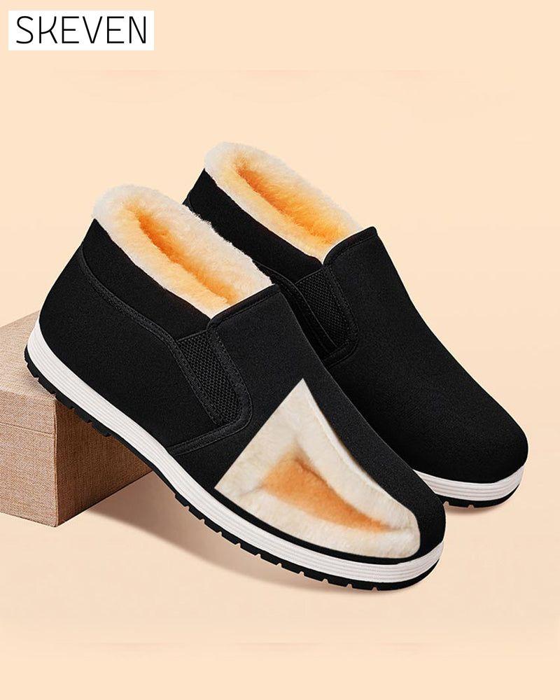 Men's Cotton Shoes With Super Warm Faux Fur Lining And Non-Slip Sole