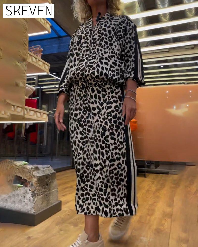 Leopard print striped skirt two-piece set
