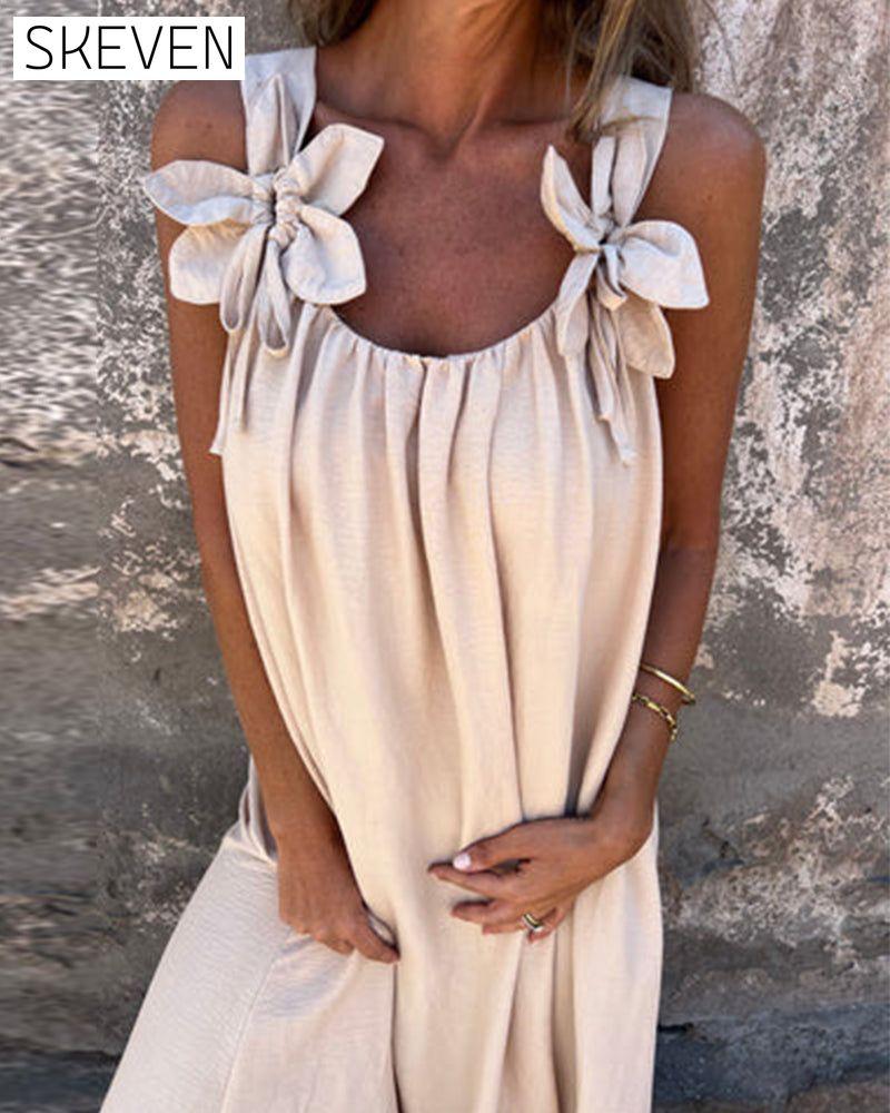 Ärmelloses, einfarbiges, modisches langes Kleid