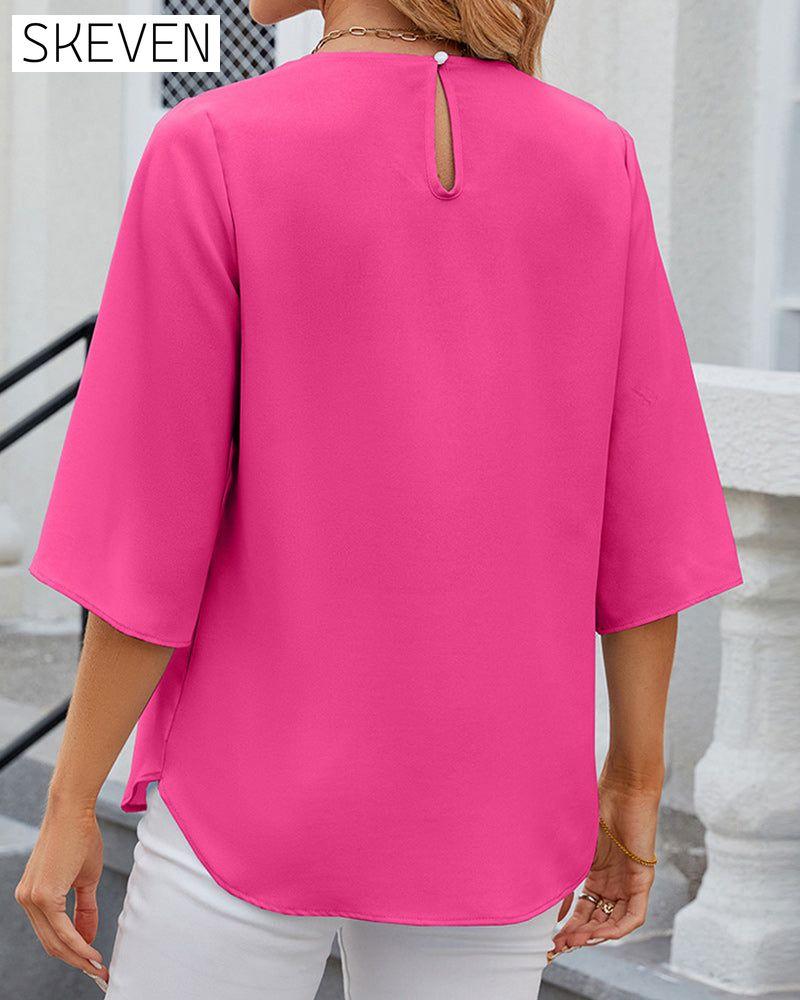 Elegant solid color Blouse with Half Sleeve
