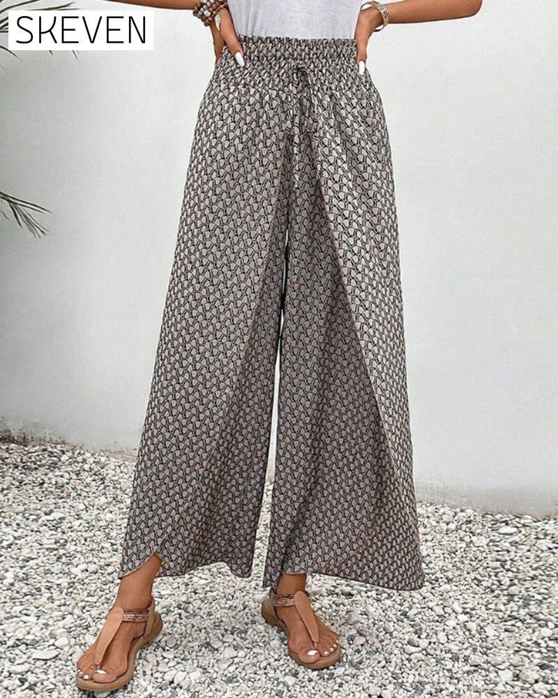 Geometric print elasticated drawstring wide-leg pants