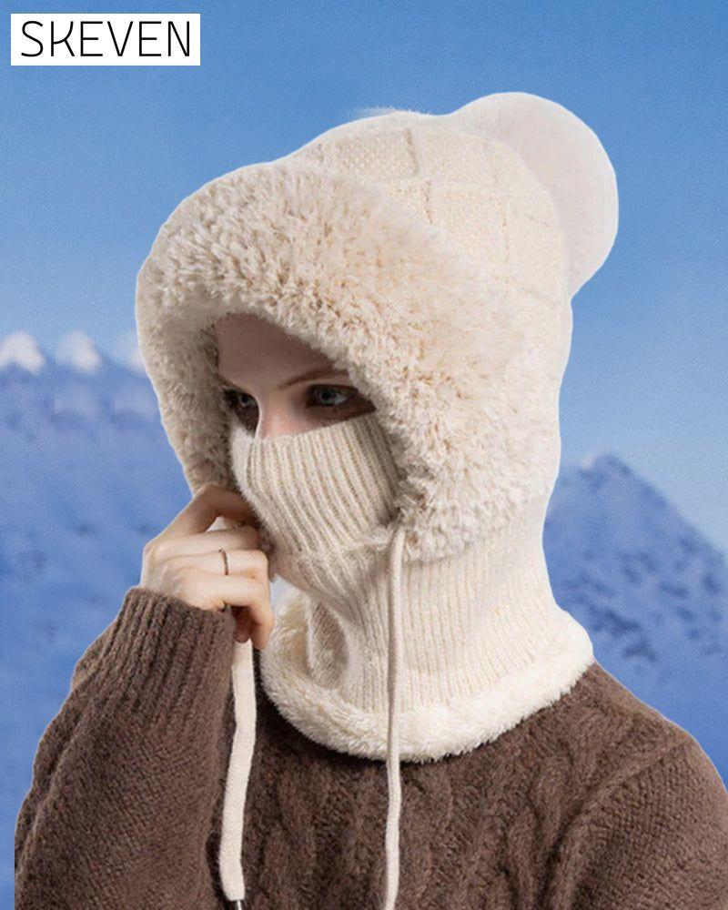 🔥Stylische, dicke Strickmütze für den Winter – mit warmem Gesichtsschutz und Schal🧣