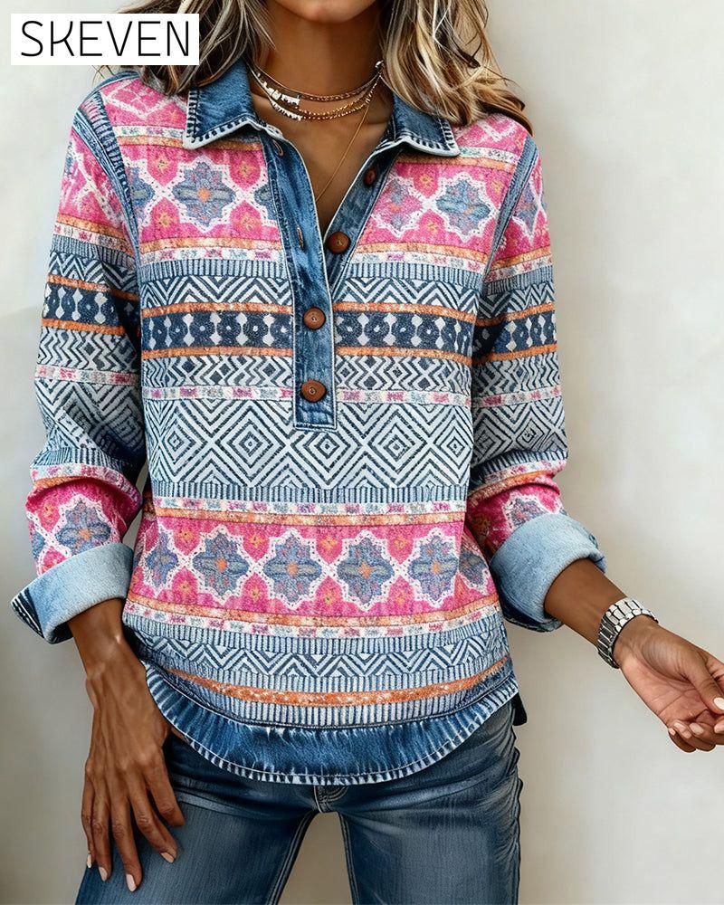 Sweat-shirt à boutons et blocs de couleur