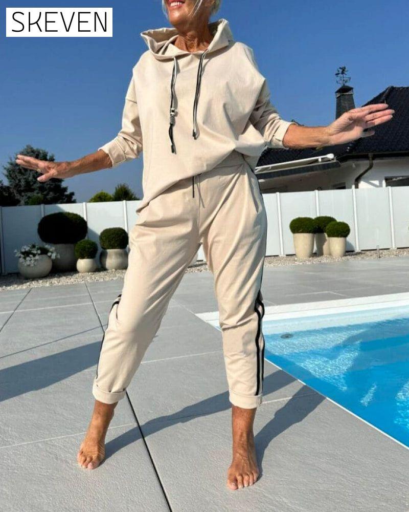 Lässiges zweiteiliges Set aus Damen-Kapuzenpullover und Hose