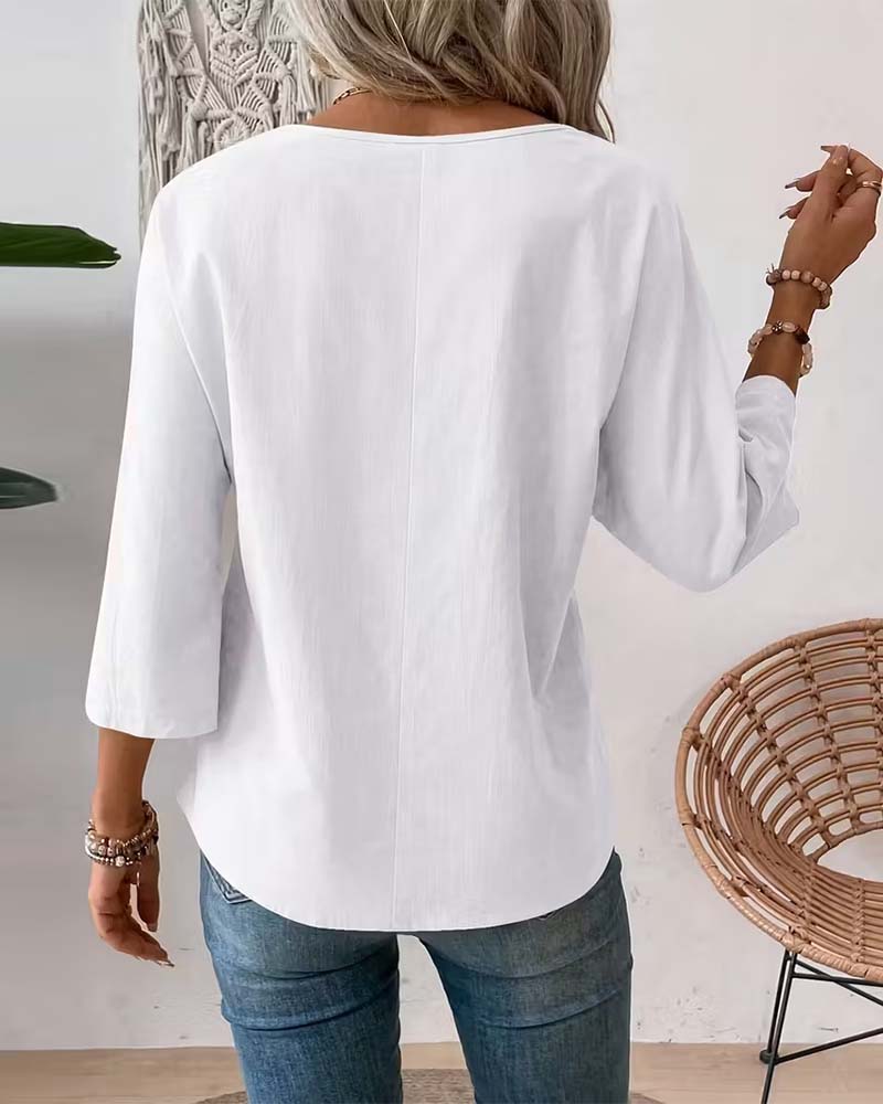 Round Neck Loose Solid Color Blouse