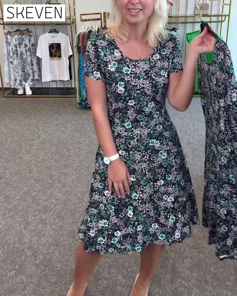 Temperament Slim Waist Printed Dress