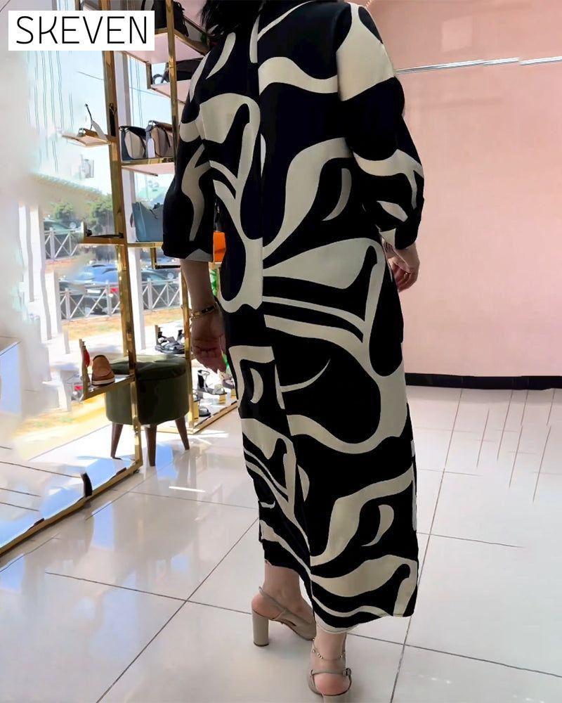 Contrast color casual printed dress