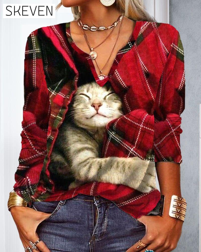 Langarmshirt mit Katzen-Patchwork