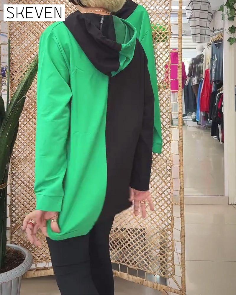 Lässiges Sweatshirt mit Kapuze und Farbblockdruck