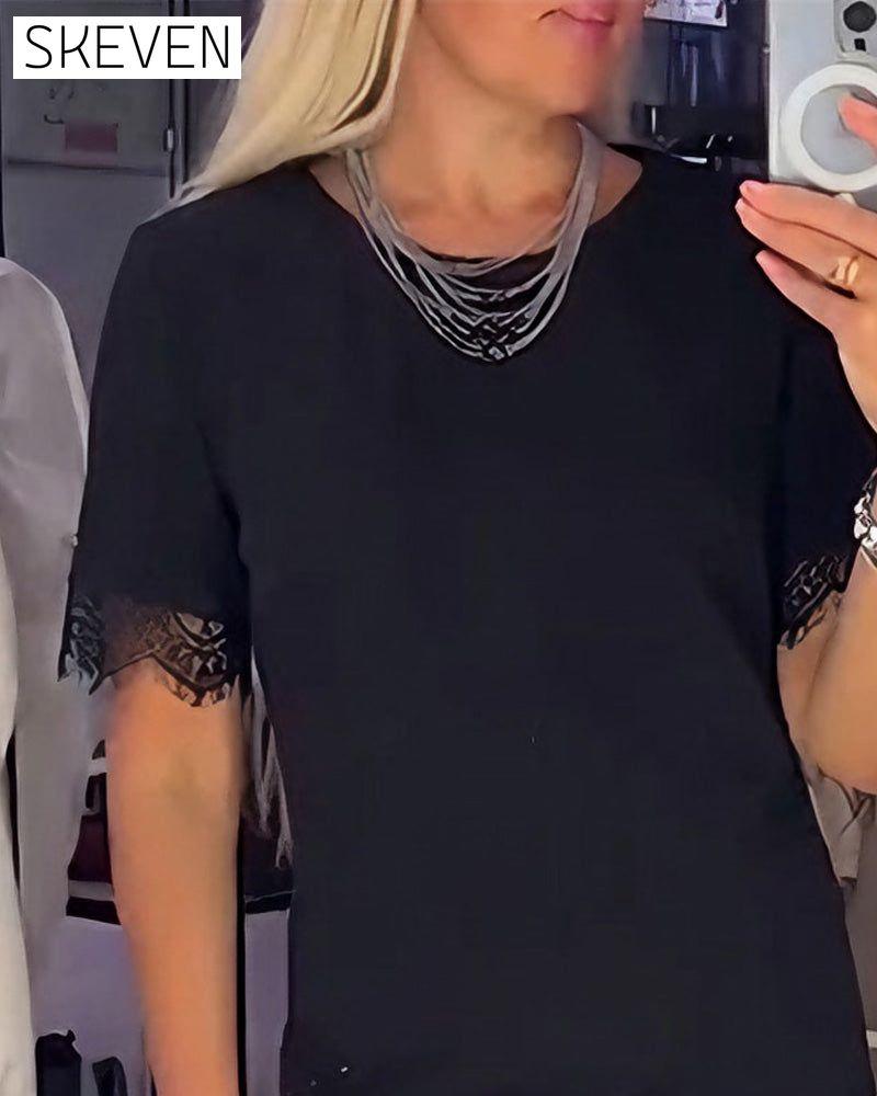 Lace Round-Neck Dress With Side Slits