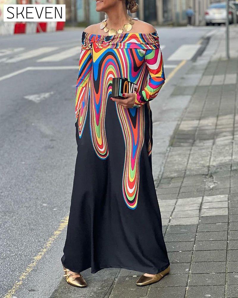 Long sleeve off shoulder elegant maxi dress