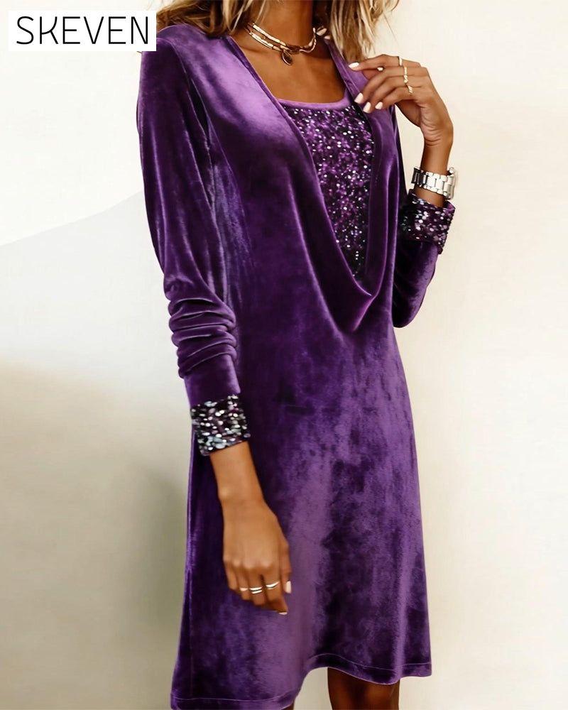 Elegant Sequined Patchwork Dress