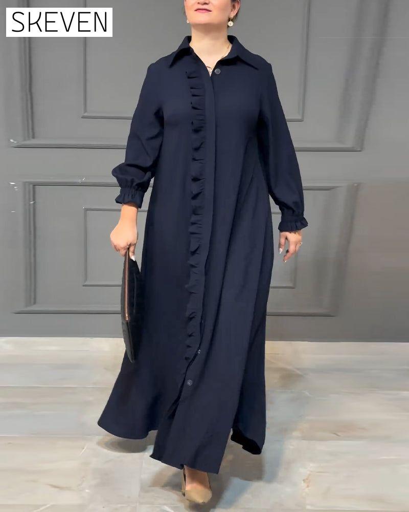 Balloon sleeve button ruffle shirt dress 2024 f/w casual dresses