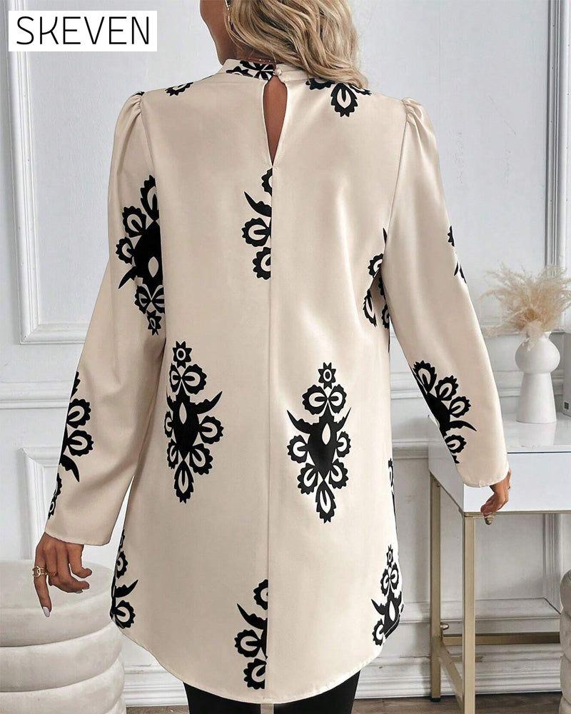 Bluse mit Puffärmeln und unregelmäßigem Muster