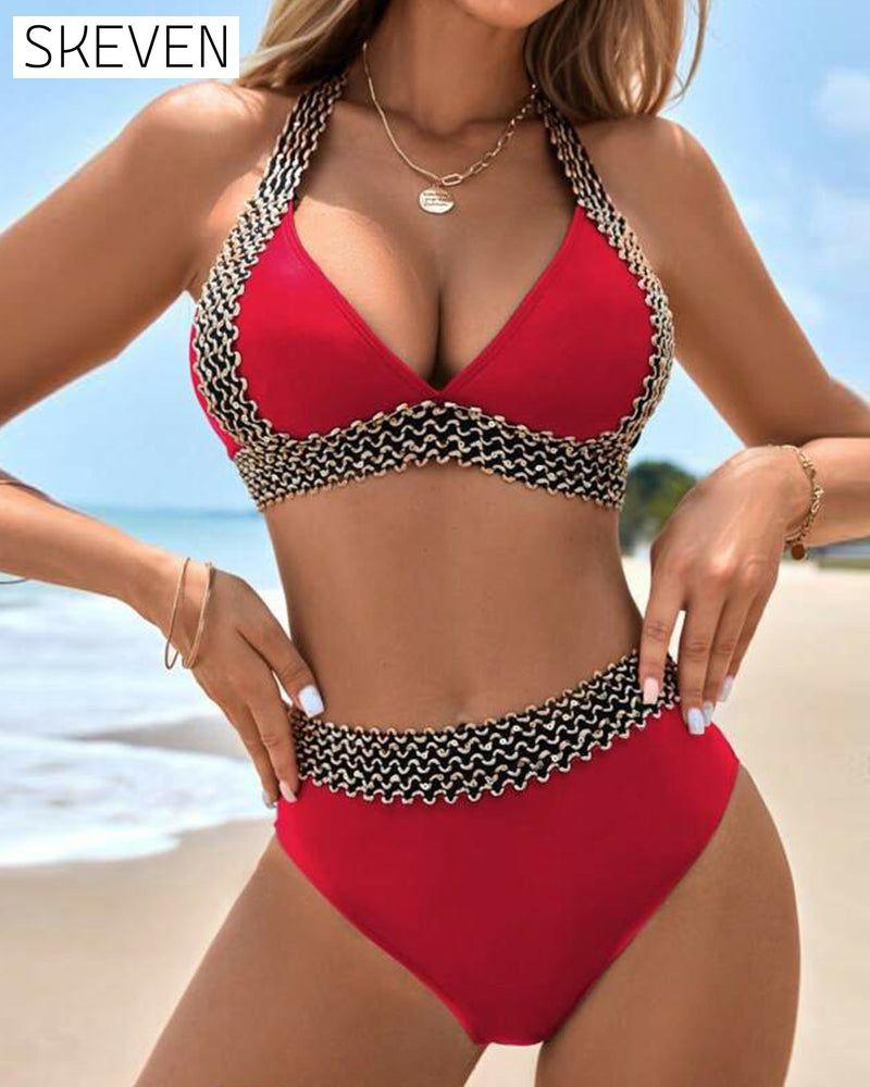 Halterneck paneled tankini swimsuit