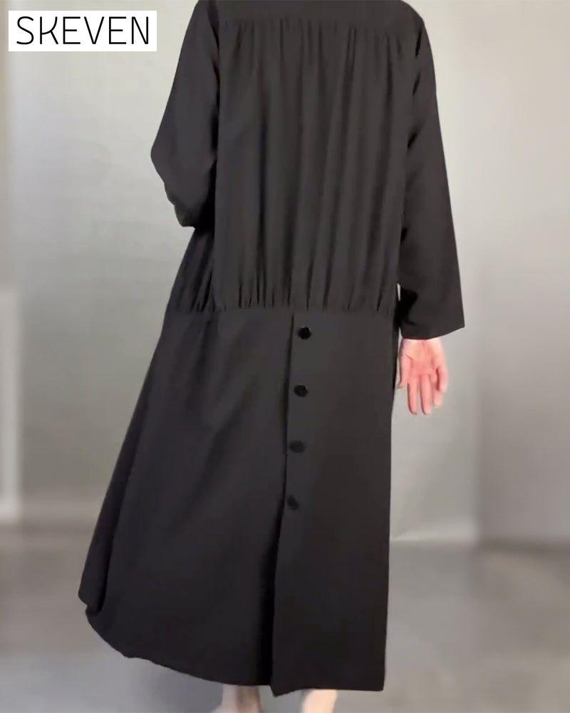 Plus Size Kleid in lockerer Knopfleiste, einfarbig