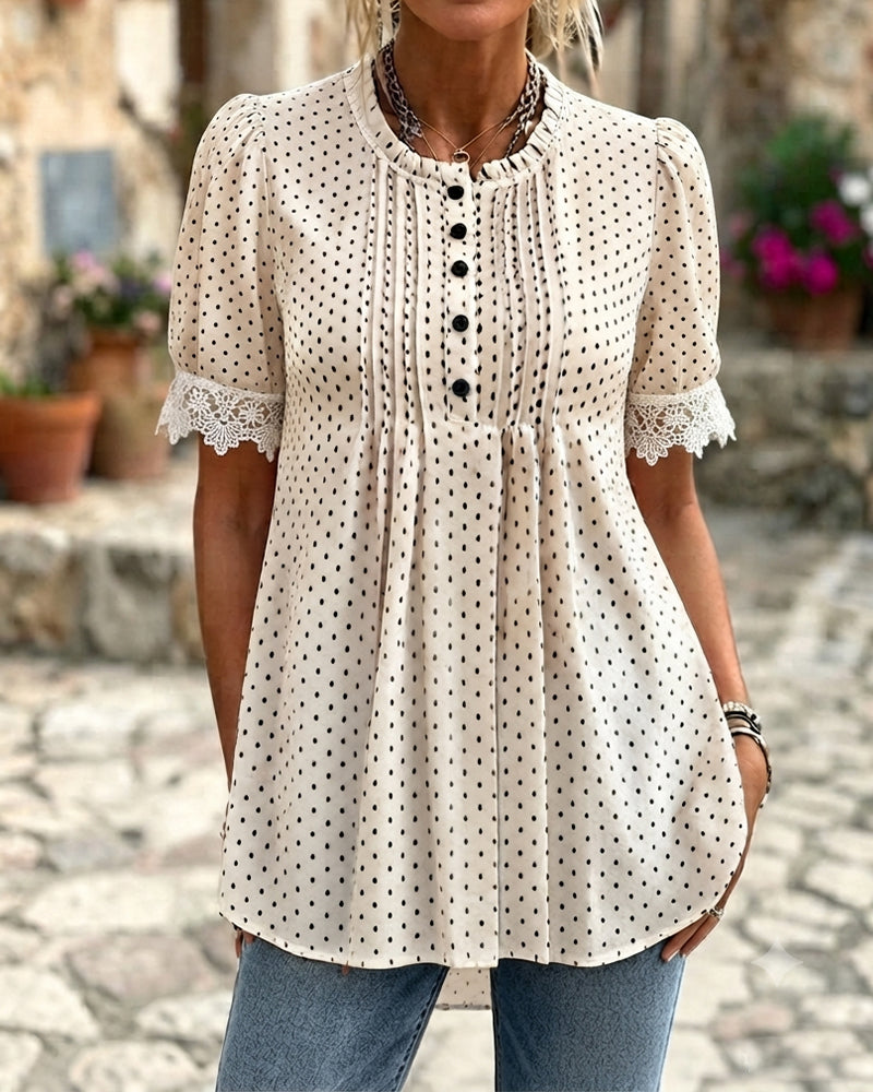 Bubble Sleeve Polka Dot Blouse